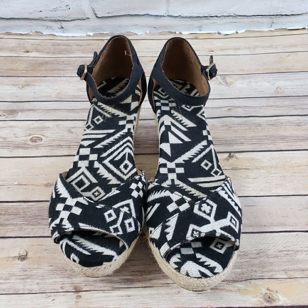 Toms wedge heels black and white geometric hemp - Picture 7 of 7